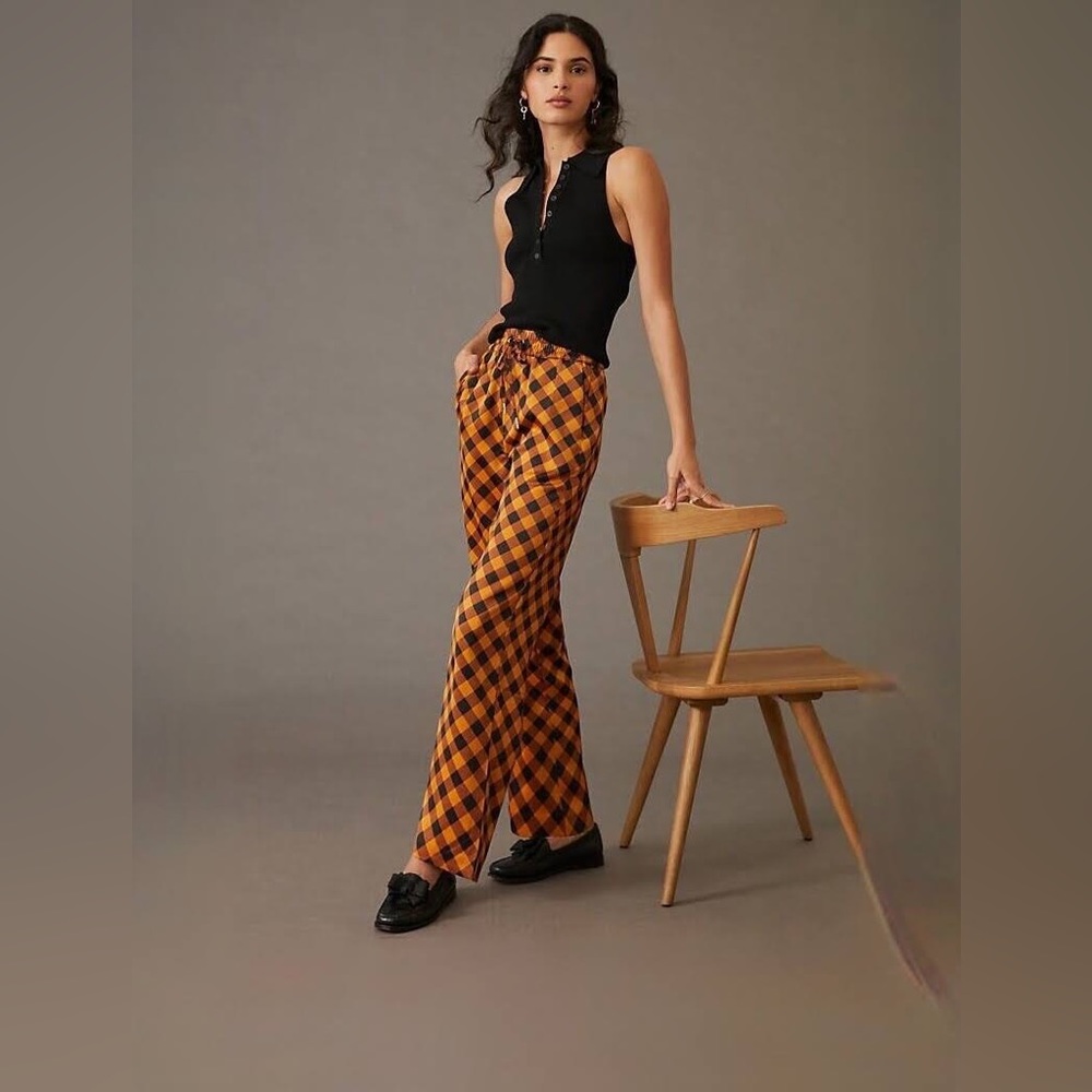 Scotch & Soda Mid Rise Plaid Satin Trousers NWT XS